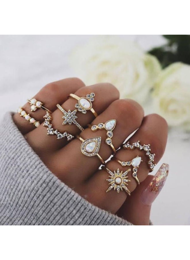 Beauenty - 10-Piece Elegant Style Geometric Pattern Ring Set - Image 1