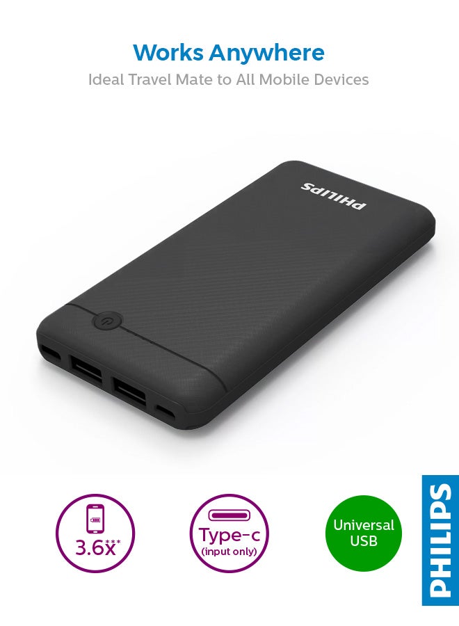 Philips - 10000.0 mAh 10000 mAh Ultra-Compact Portable Power Bank Pack of 2 Back/Blue - Image 1