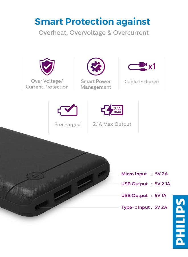Philips - 10000.0 mAh 10000 mAh Ultra-Compact Portable Power Bank Pack of 2 Back/Blue - Image 1