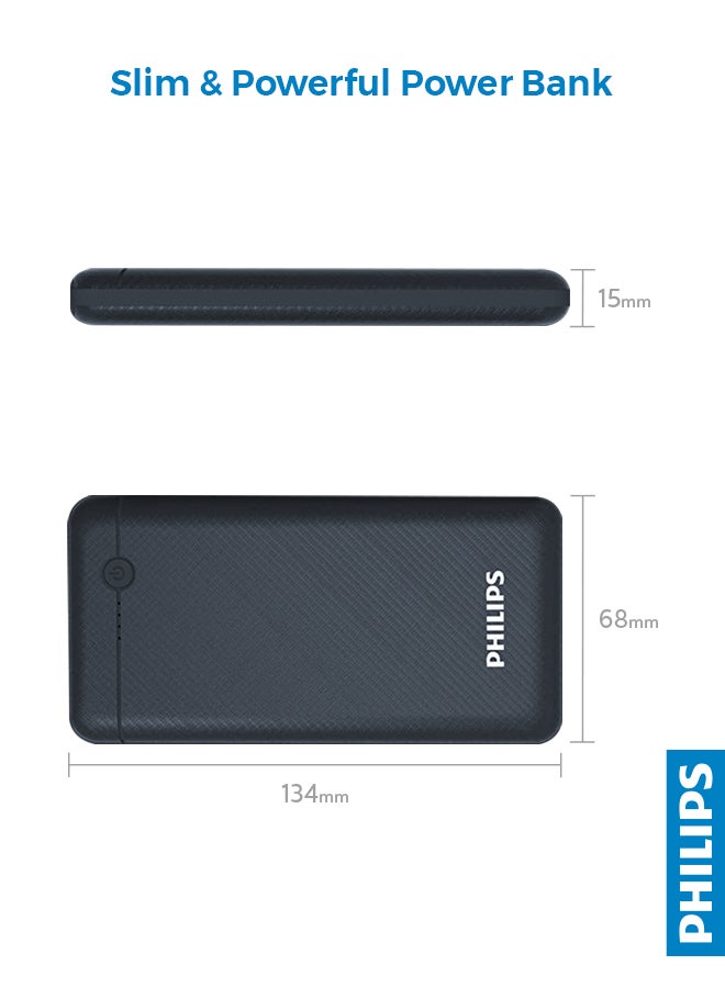 Philips - 10000.0 mAh 10000 mAh Ultra-Compact Portable Power Bank Pack of 2 Back/Blue - Image 1