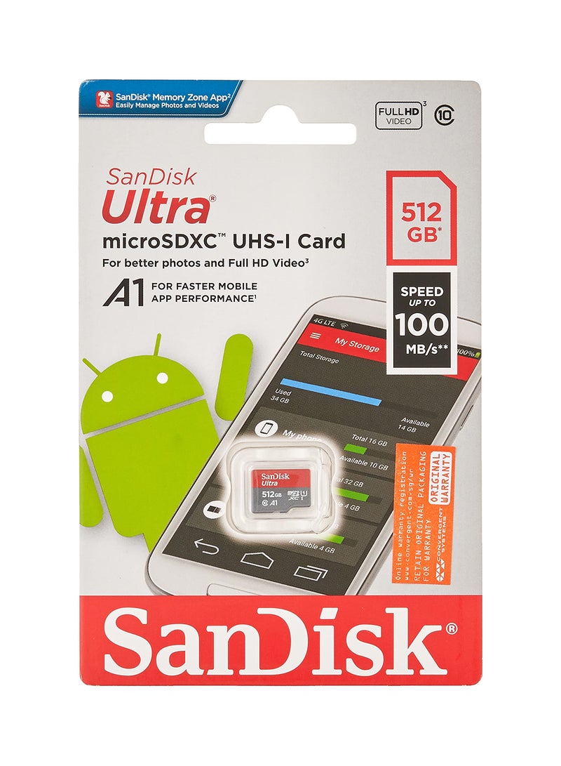 Sandisk - Ultra U1, C10, A1, UHS-1, 120MB/s R, 4x6, 10Y microSDXC Card 512 GB - Image 1
