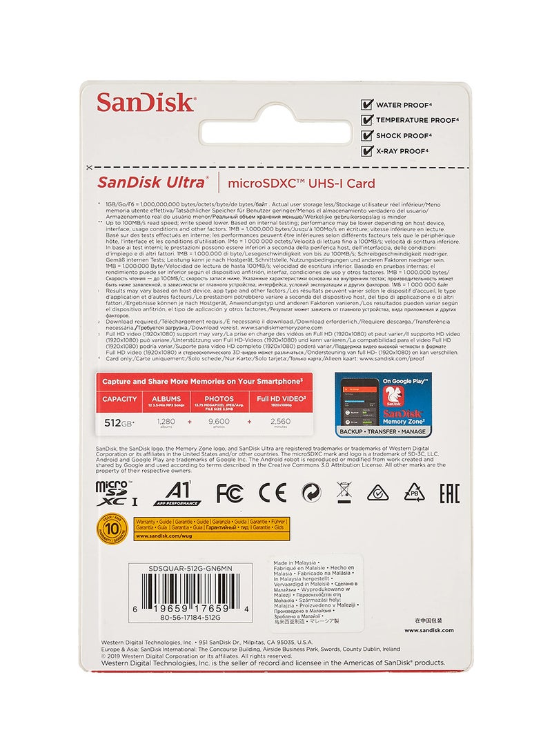 Sandisk - Ultra U1, C10, A1, UHS-1, 120MB/s R, 4x6, 10Y microSDXC Card 512 GB - Image 1