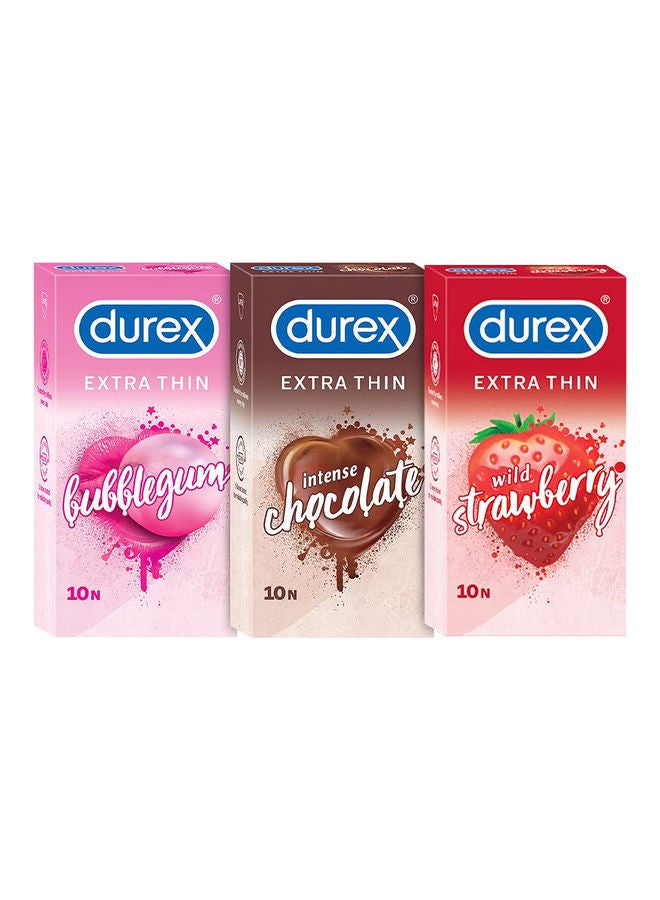 Durex Pack Of 3 Boxes Mix Flavoured Bubblegum Chocolate Wild Strawberry Extra Thin Condoms For Men  - Image 1
