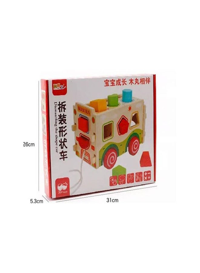 Blocks Bus Kids Geometric Shape Matching Trailer Cognition Early Educational Wooden Toys  - Image 3