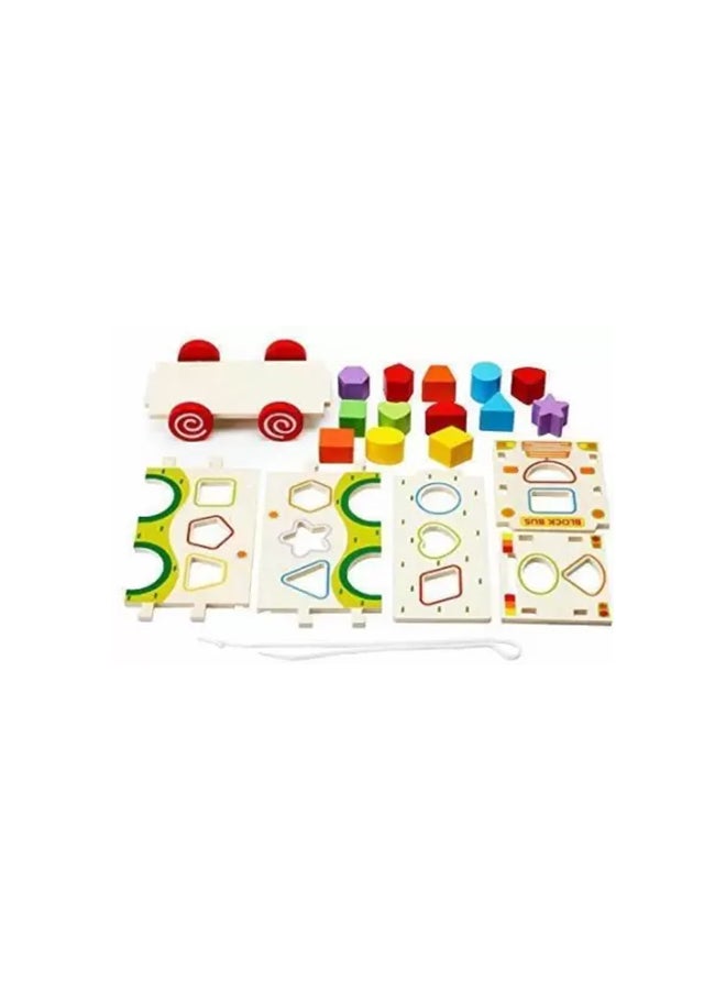 Blocks Bus Kids Geometric Shape Matching Trailer Cognition Early Educational Wooden Toys  - Image 4