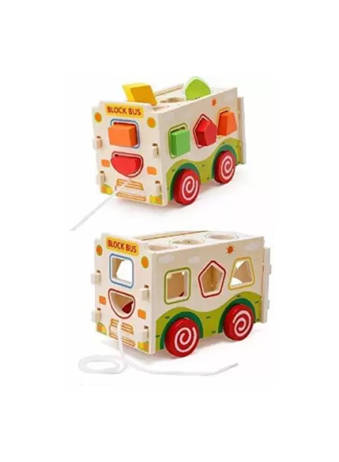 Blocks Bus Kids Geometric Shape Matching Trailer Cognition Early Educational Wooden Toys  - Image 5
