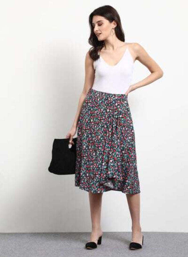 DRIP - Plated Detail Floral Print Midi Skirt Multicolour - Image 1