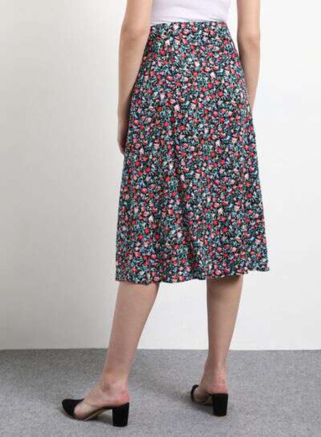 DRIP - Plated Detail Floral Print Midi Skirt Multicolour - Image 1