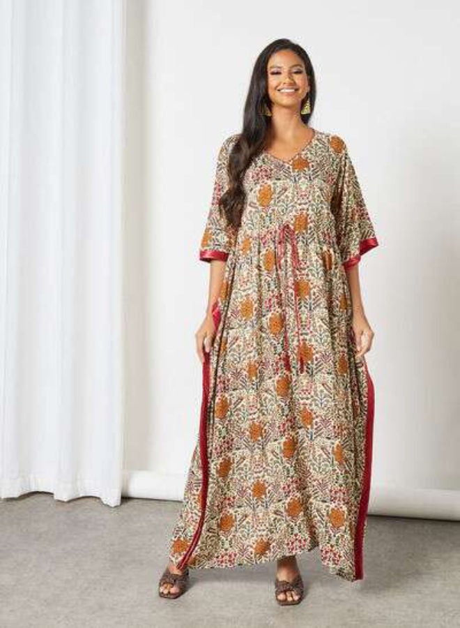 Zyna Fashion - Trendy Modest V-Neck Kaftan Multicolour - Image 1