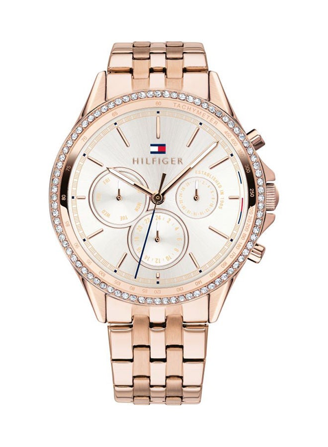 تومي هيلفيغر ساعة يد دائرية الشكل بعقارب وسوار من الستانلس ستيل طراز 1781978 - لون ذهبي للنساء - Image 1