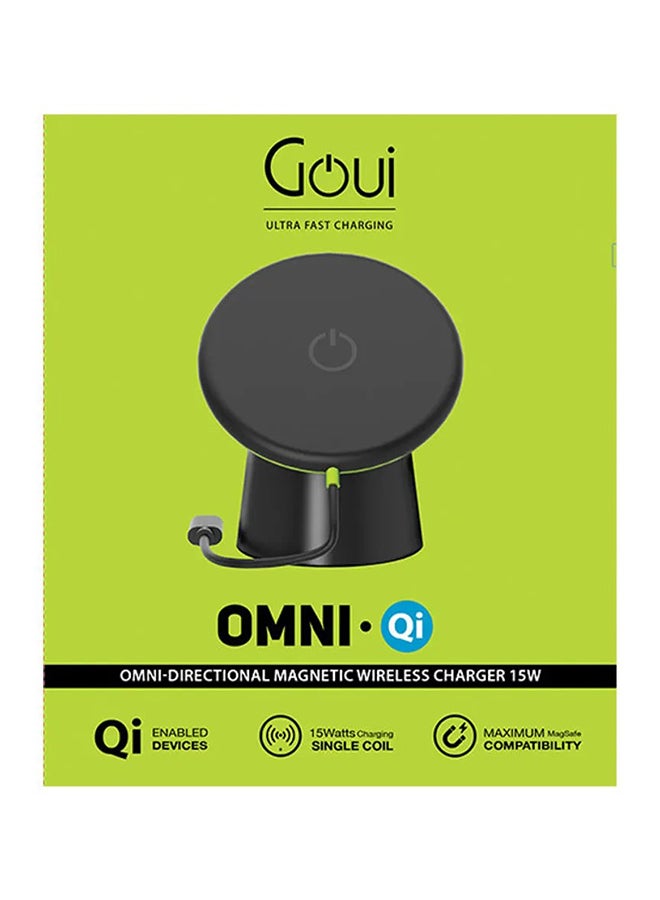 Goui - Omni Qi 15W Magnetic Wireless Charger with Multi-Angle Rotation – Cable-Free Charging for Qi-Enabled Smartphones, Supports Apple & Samsung Quick Charging - Black - Image 1