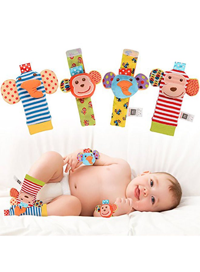 ThinkMax - 4-Piece Animal Designed Soft Baby Wrist Rattles And Foot Finders Socks Set - Image 1