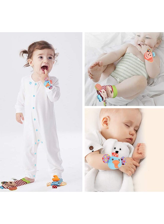 ThinkMax - 4-Piece Animal Designed Soft Baby Wrist Rattles And Foot Finders Socks Set - Image 1