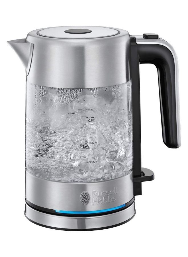 Russell Hobbs Illuminating Glass Electric Kettle With Auto Shut Off & Removable Mesh Filter, Compact & Powerful Stainless Steel Kettle for Home and Office Use 0.8 L 2200 W 24191 / 24191GCC Silver/Clear/Black  - Image 1