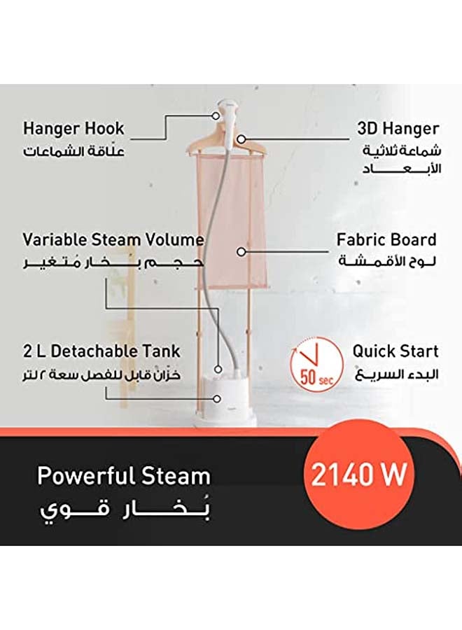 Panasonic Dual Pole Garment Steamer Fabric Board 4 Stages Variable Steam 2 L 2140 W NI-GWE080WTH White  - Image 2