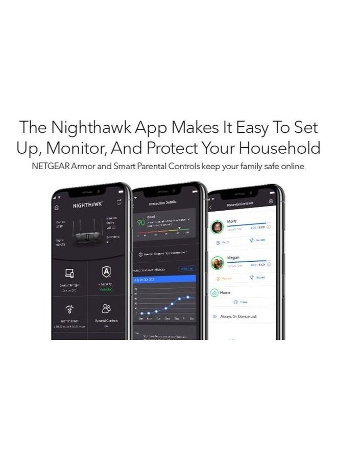 RAX40 version 2, Nighthawk 4-Stream Dual-Band AX3000 WiFi 6 Router (up to 3Gbps) with USB 3.0 port, NETGEAR Armor & NETGEAR Smart Parental Controls Black