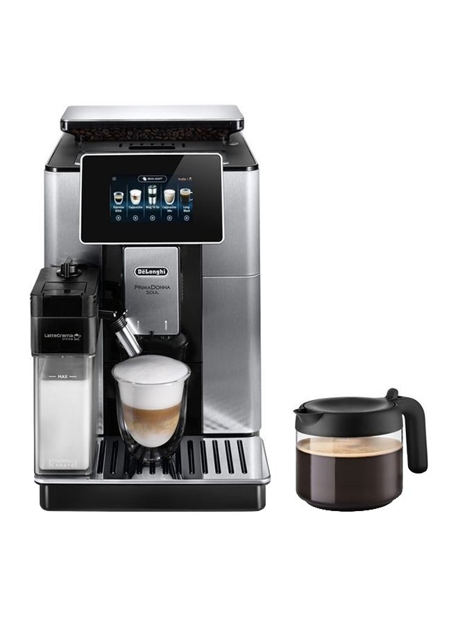 De'Longhi - PrimaDonna Soul, 19 Bar, Digital Display, Fully Automatic Coffee Machine, Automatic Milk Frother, Built In Grinder, 2 L 1450 W ECAM610.75.MB Silver - Image 1