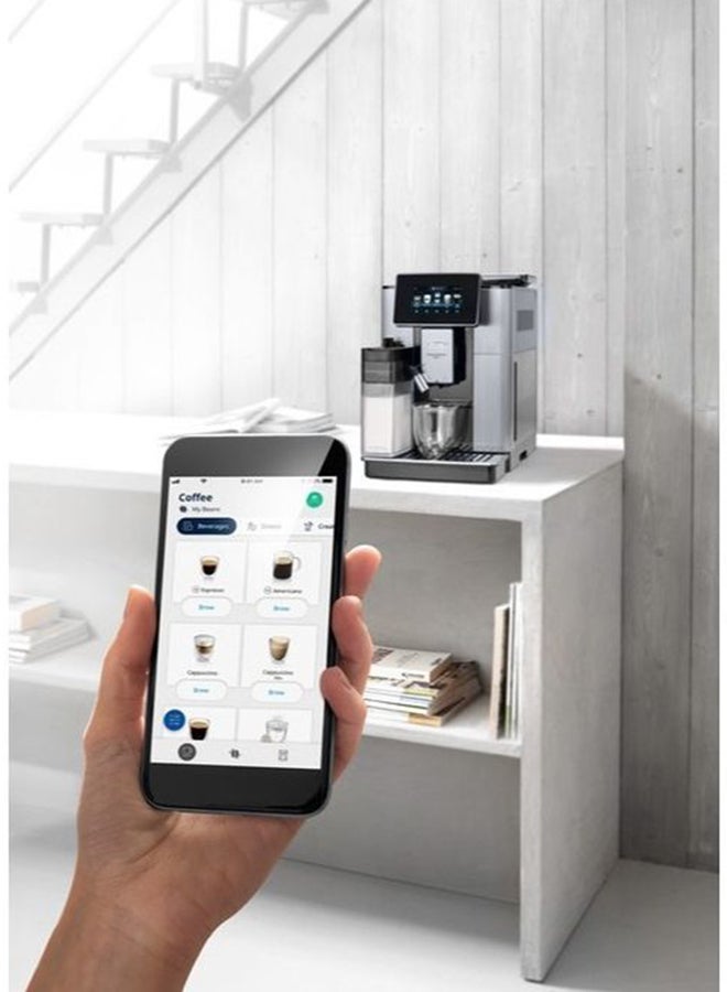 De'Longhi - PrimaDonna Soul, 19 Bar, Digital Display, Fully Automatic Coffee Machine, Automatic Milk Frother, Built In Grinder, 2 L 1450 W ECAM610.75.MB Silver - Image 1