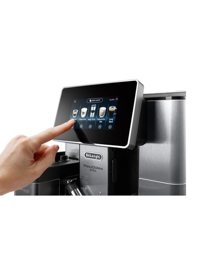 De'Longhi - PrimaDonna Soul, 19 Bar, Digital Display, Fully Automatic Coffee Machine, Automatic Milk Frother, Built In Grinder, 2 L 1450 W ECAM610.75.MB Silver - Image 1