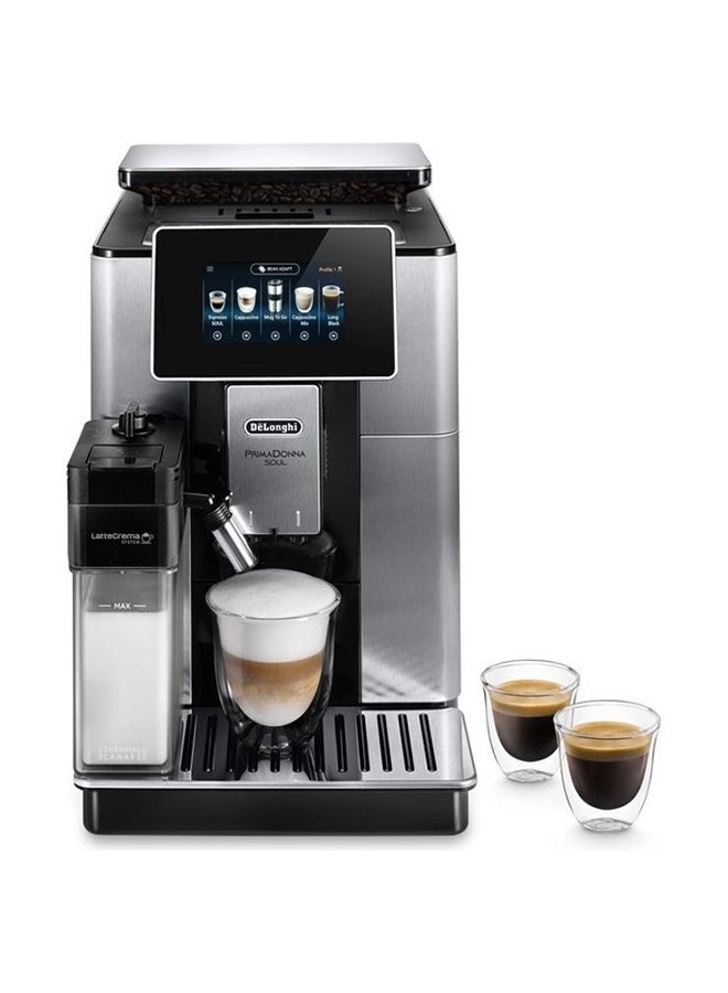 De'Longhi - PrimaDonna Soul, 19 Bar, Digital Display, Fully Automatic Coffee Machine, Automatic Milk Frother, Built In Grinder, 2 L 1450 W ECAM610.75.MB Silver - Image 1