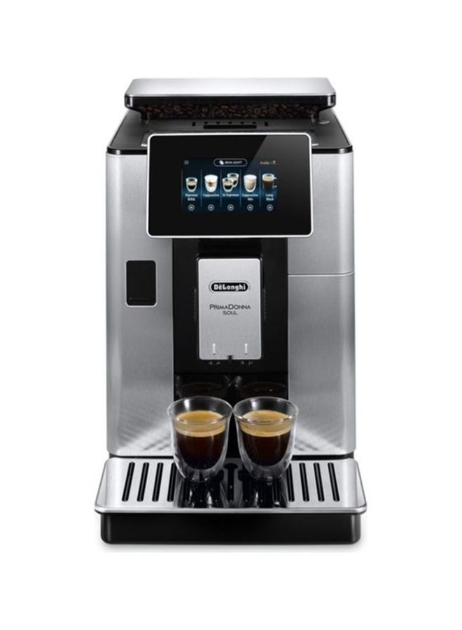 De'Longhi - PrimaDonna Soul, 19 Bar, Digital Display, Fully Automatic Coffee Machine, Automatic Milk Frother, Built In Grinder, 2 L 1450 W ECAM610.75.MB Silver - Image 1