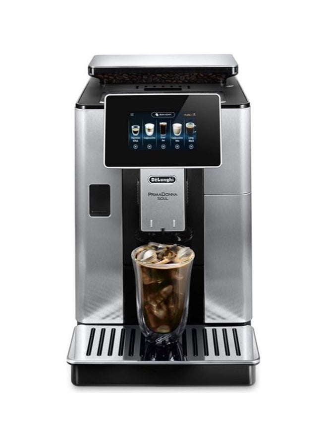 De'Longhi - PrimaDonna Soul, 19 Bar, Digital Display, Fully Automatic Coffee Machine, Automatic Milk Frother, Built In Grinder, 2 L 1450 W ECAM610.75.MB Silver - Image 1