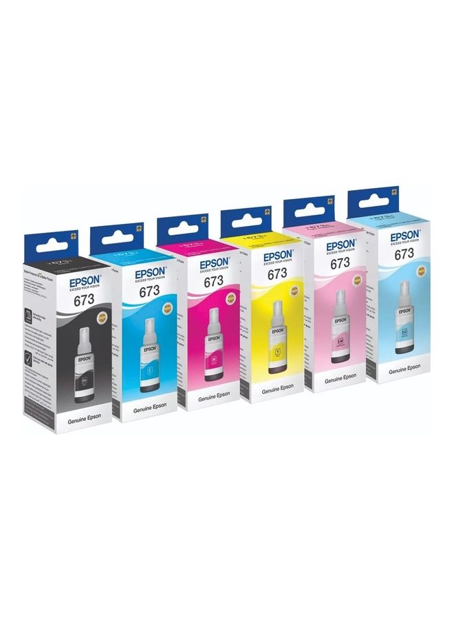 EPSON - Original T673 Series Full Set For Printer L800, L805,L810,L850,L1800 Black/Cyan/Magenta/Yellow/Light Cyan/Light Magenta - Image 1