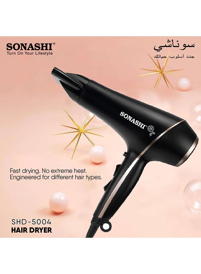 SONASHI - HighSpeed Hair Dryer  2000W Power And Cool Shot Function  DC Motor  3 Heat And 2 Speed Settings With Lightweight Body  Hair Dryer for BeginnersProfessionals  Hair Tool  SHD-5004 Black/ Gold 9.8 x 27.2 x 24.4cm - Image 1