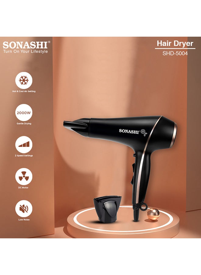 SONASHI - HighSpeed Hair Dryer  2000W Power And Cool Shot Function  DC Motor  3 Heat And 2 Speed Settings With Lightweight Body  Hair Dryer for BeginnersProfessionals  Hair Tool  SHD-5004 Black/ Gold 9.8 x 27.2 x 24.4cm - Image 1