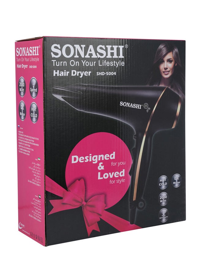 SONASHI - HighSpeed Hair Dryer  2000W Power And Cool Shot Function  DC Motor  3 Heat And 2 Speed Settings With Lightweight Body  Hair Dryer for BeginnersProfessionals  Hair Tool  SHD-5004 Black/ Gold 9.8 x 27.2 x 24.4cm - Image 1