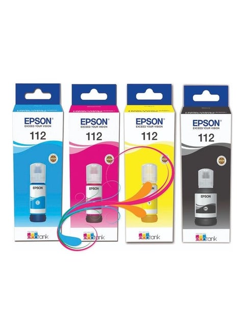 Pack of 4 Epson 112 Ink Bottle Set Black, Cyan, Yellow & Magenta