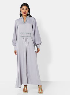 7EVENTY3 Hand Embroidered Jalabiya Cool Grey  - Image 4