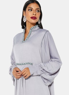 7EVENTY3 Hand Embroidered Jalabiya Cool Grey  - Image 3