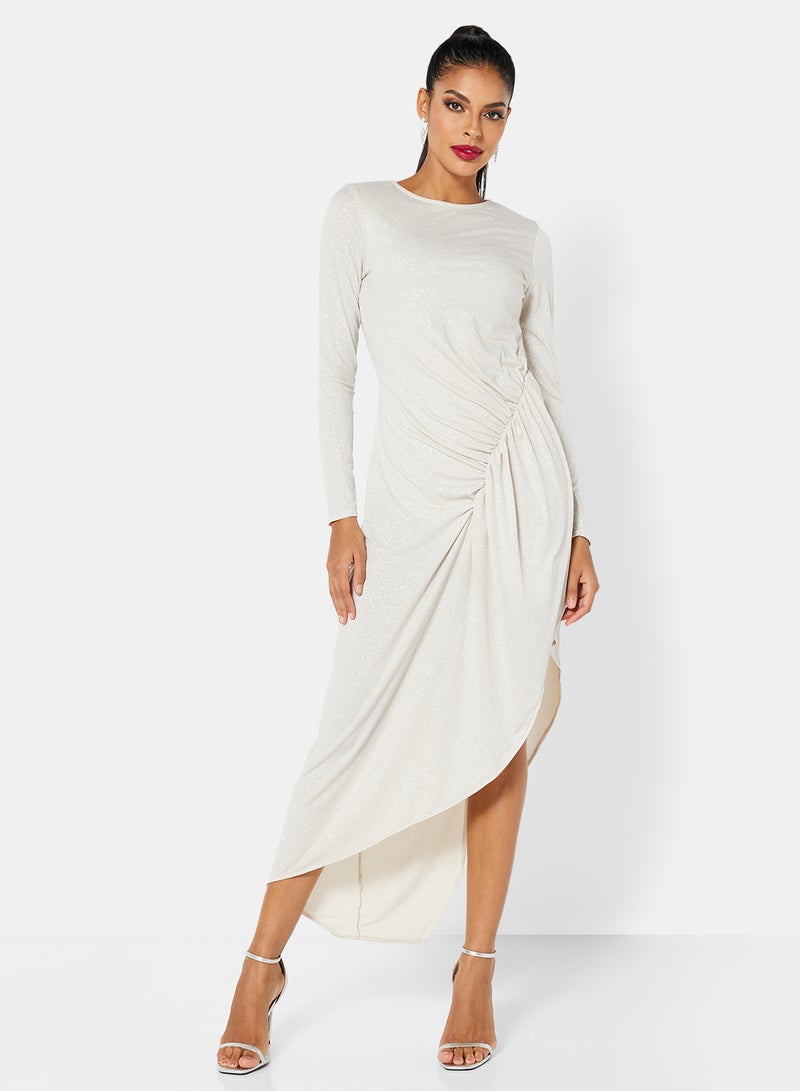 SIVVI for HANIYA Asymmetric Hem Ruched Front Dress Silver  - Image 1