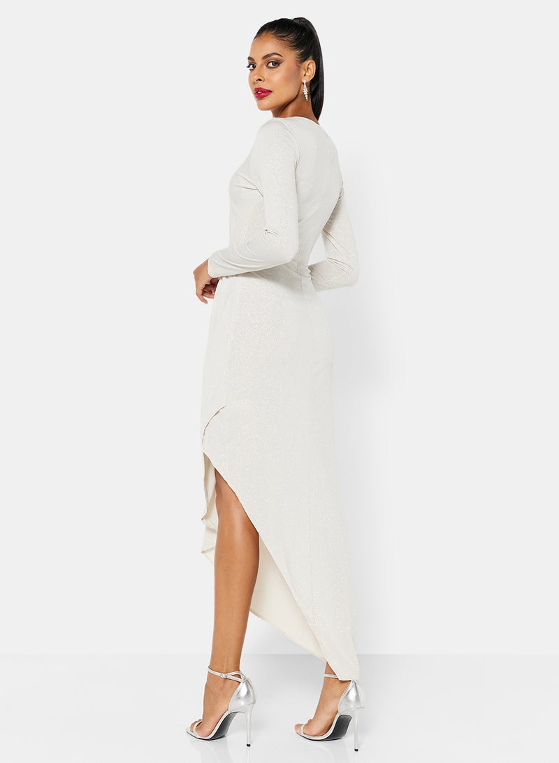 SIVVI for HANIYA Asymmetric Hem Ruched Front Dress Silver  - Image 2