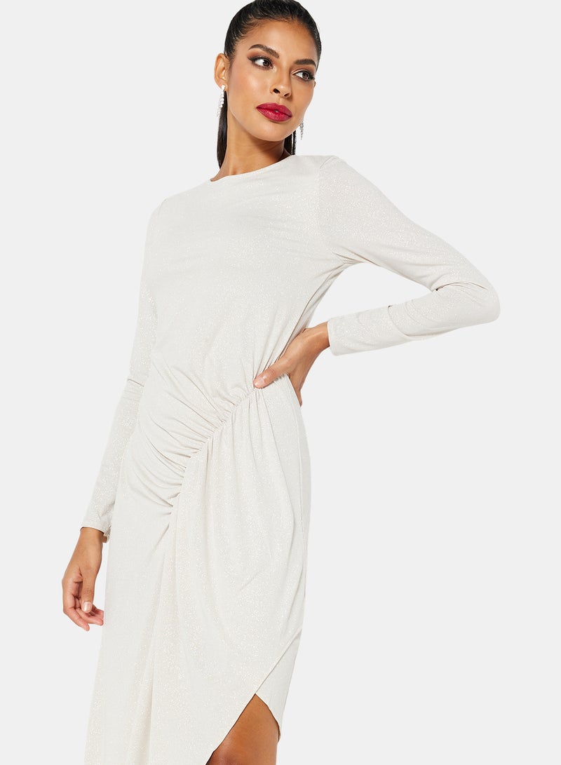 SIVVI for HANIYA Asymmetric Hem Ruched Front Dress Silver  - Image 3