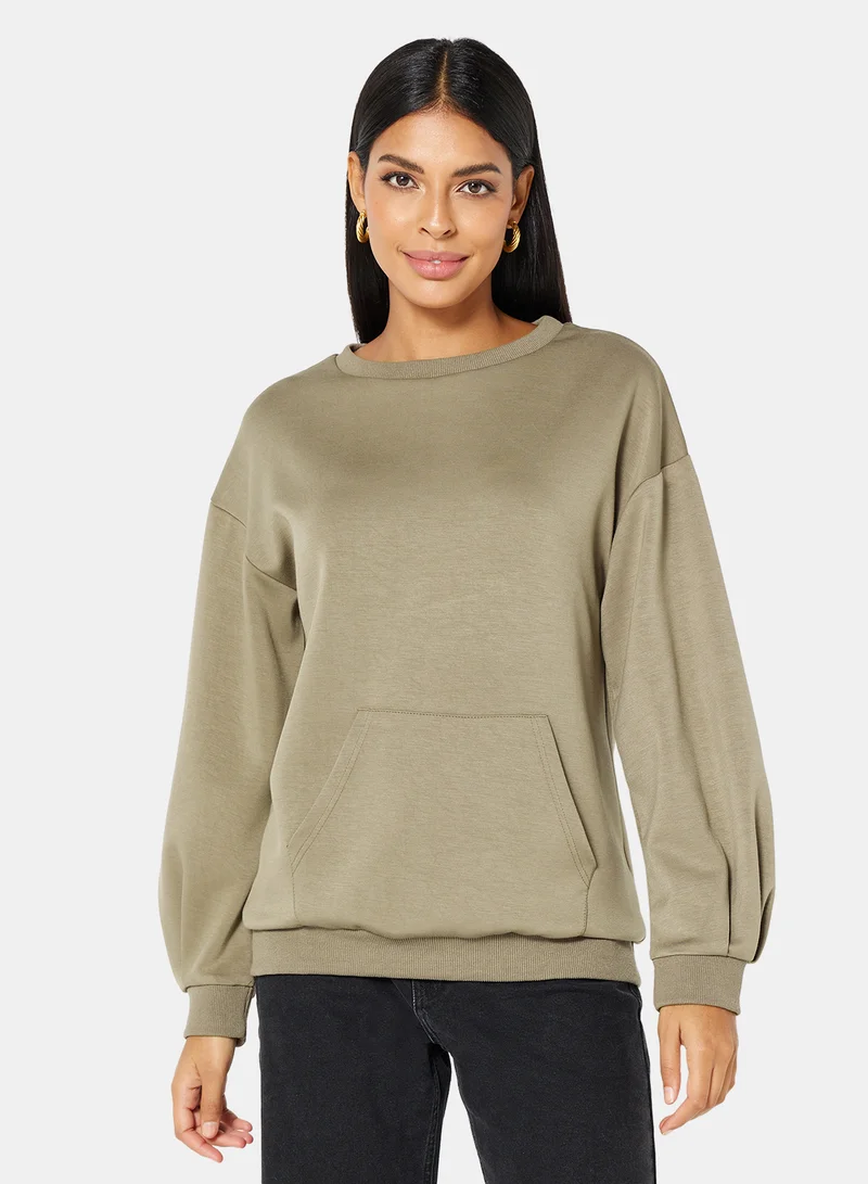 ANOTAH Plain Sweatshirt Khaki