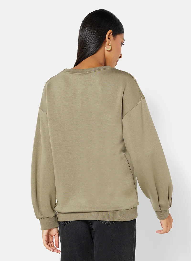 ANOTAH Plain Sweatshirt Khaki