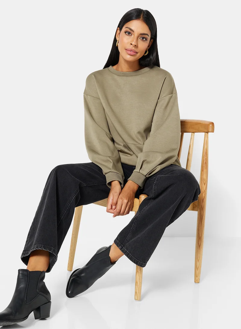 ANOTAH Plain Sweatshirt Khaki