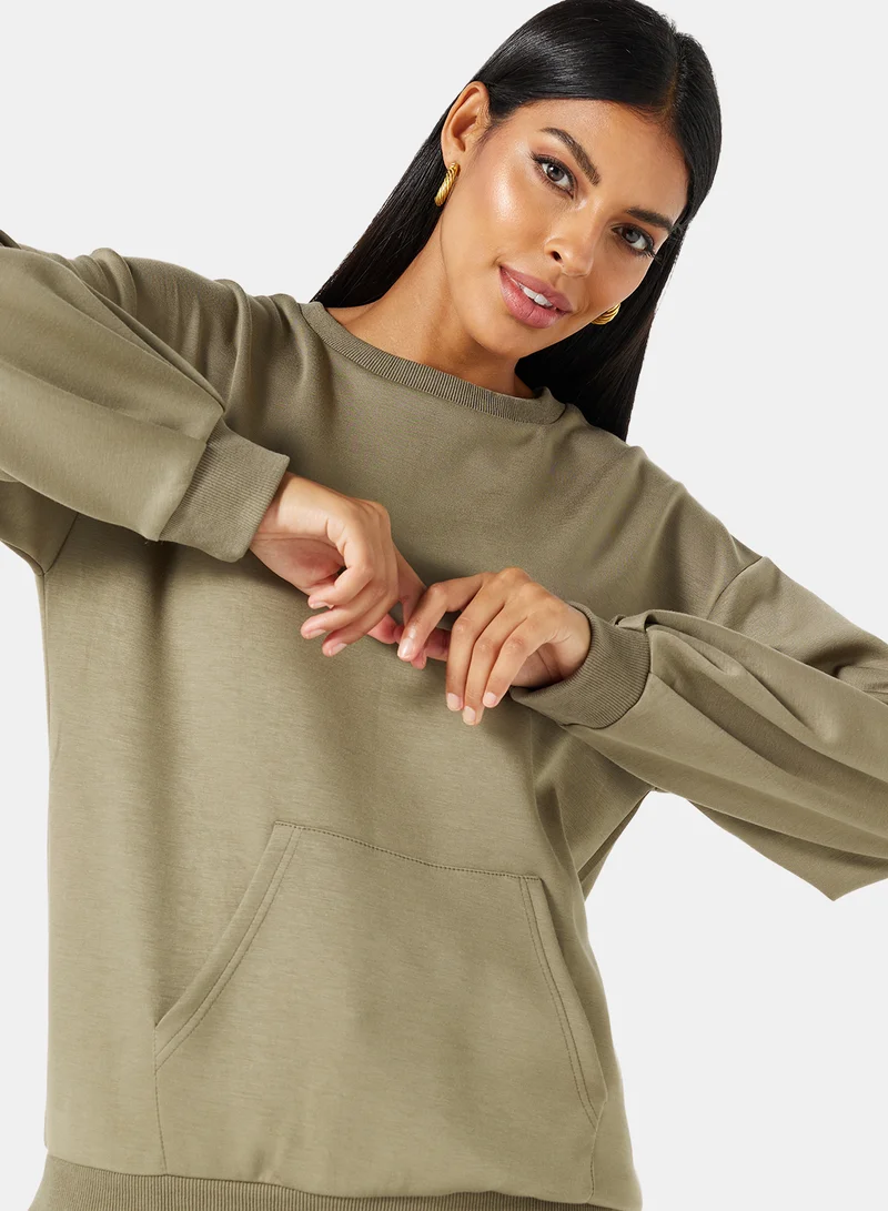 ANOTAH Plain Sweatshirt Khaki