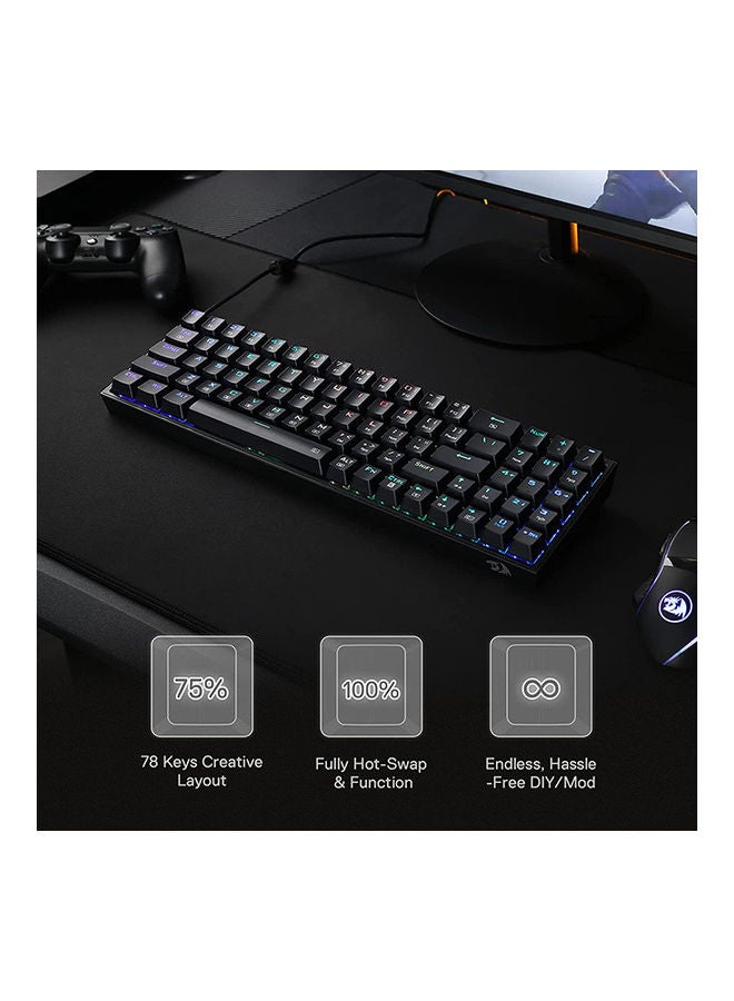 REDRAGON - Redragon K628 Pollux 75% Wired RGB Gaming Keyboard, 78 Keys Hot-Swappable Compact Mechanical Keyboard w/100% Hot-Swap Socket, Free-Mod Plate Mounted PCB & Dedicated Arrow and Numpad, Red Switch - Image 1