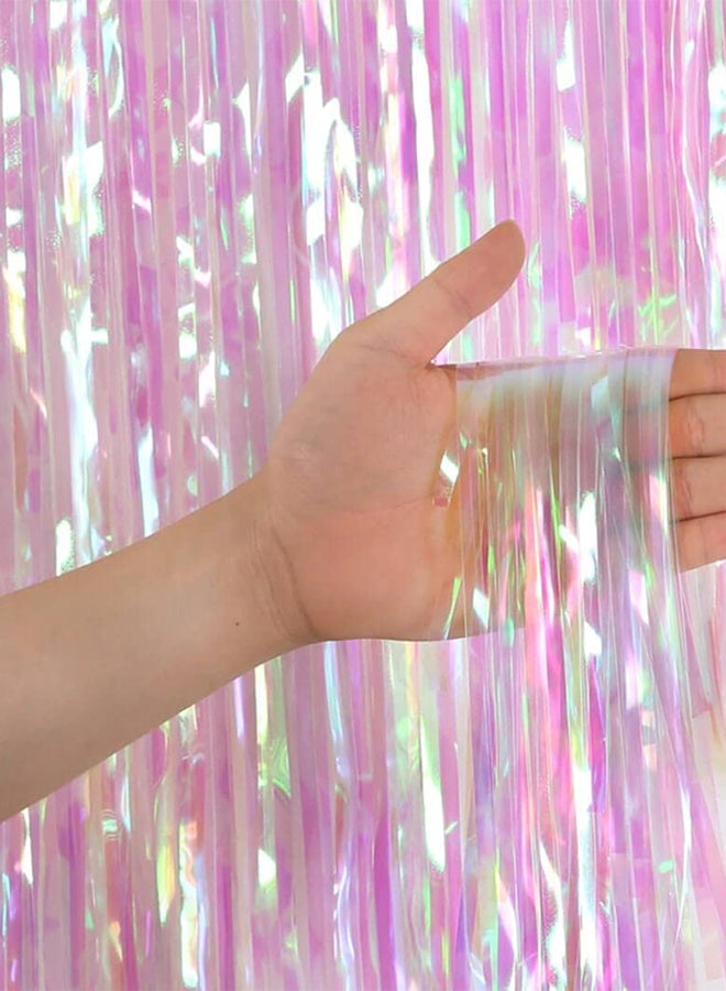 Metallic Foil Fringe Curtain With Double Side Adhesive Tape Pink And Purple Color  - Image 3