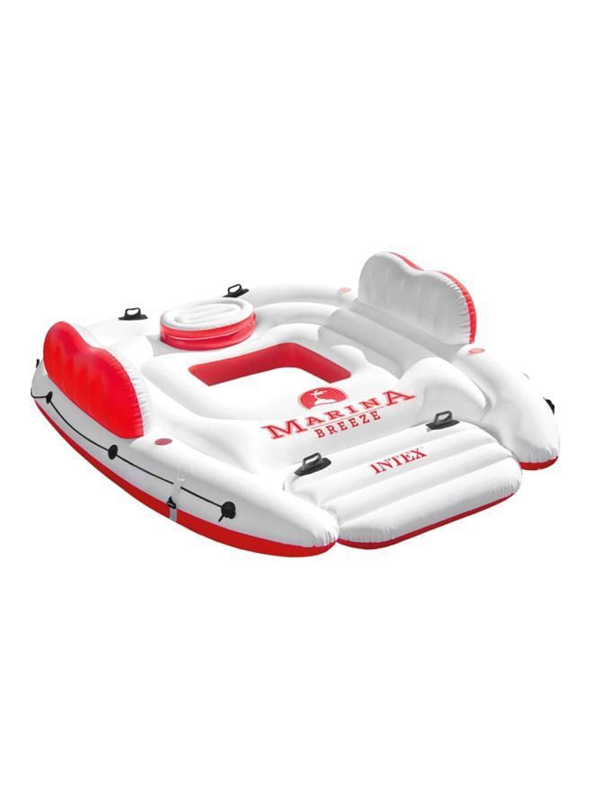 INTEX Large Inflatable Marina Breeze Island Lake Raft With Built-In Cooler Pool Floats - White/Red 259x221x58cm  - Image 1