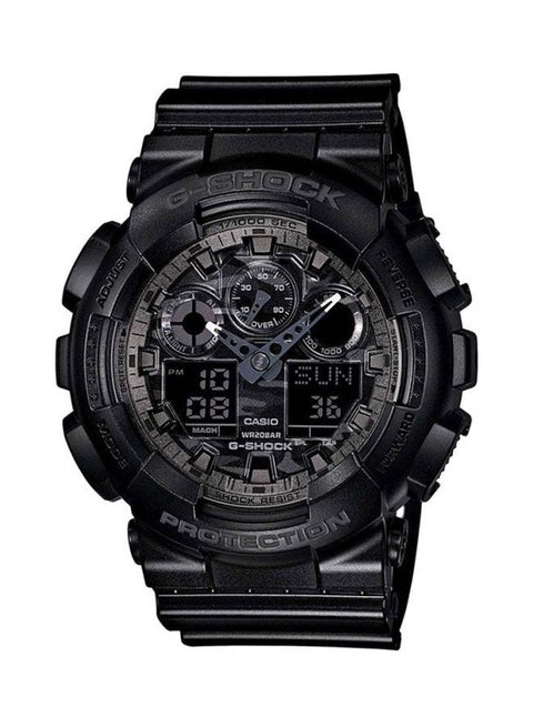 ساعة يد رقمية بعقارب وسوار من المطاط بتصميم دائري مقاس 47 مم - لون أسود - طراز GA-100CF-1ADR للرجال