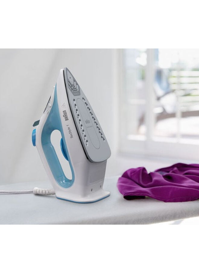 BRAUN - Steam Iron, 120g Steam Shot per Minute, Super Ceramic Soleplate, Self Clean, Anti Drip, Water Spray, 50% Energy Saving, 220 ml 2000 W SI1050BL White/Blue - Image 1