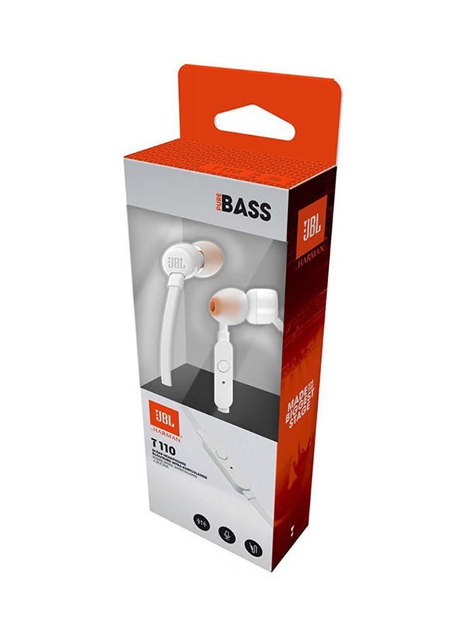JBL - Tune 110 Wired In-Ear Headphones - Deep Pure Bass - 1-Button Remote - Tangle Free Cable - Ultra Comfort Fit White - Image 1