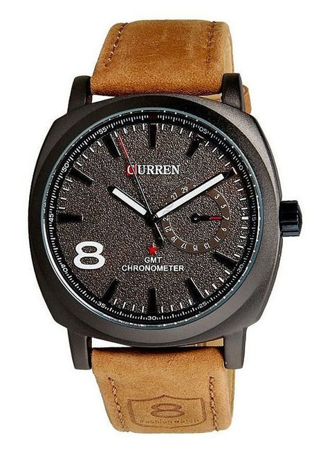 Men's Water Resistant Leather Analog Watch 8139 - 40 mm - Brown