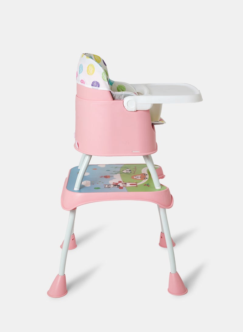 Bebi - 4 In 1 Eat And Grow Convertible Baby High Chair With Detachable Table For Writing Portable And Space Saving For Babies And Toddlers 6M+ Pink - Image 1
