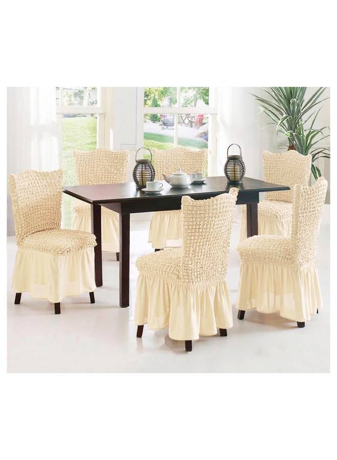 Fabienne 6-Piece Turkish Cotton Stretchable Chair Covers Cream 100x50centimeter  - Image 1