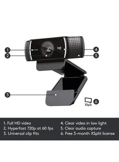Logitech C922 Pro Stream Webcam, HD 1080p/30fps or HD 720p/60fps Hyperfast Streaming, Stereo Audio, HD Light Correction, Autofocus, For YouTube, Twitch, XSplit, PC/Mac/Laptop/Macbook/Tablet Black  - Image 5